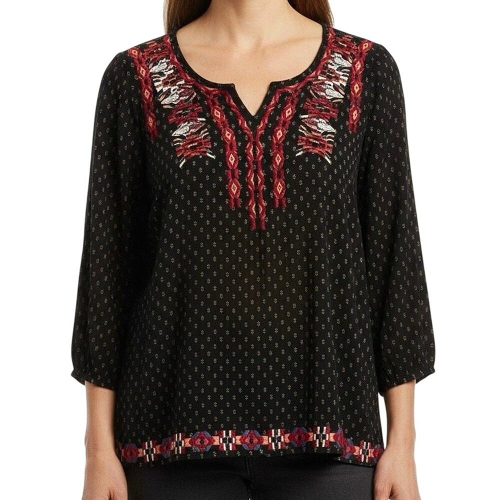 NEW NWT SKIES ARE BLUE Womens Sz Large Embroidered Blouse Shirt Top Artsy Boho